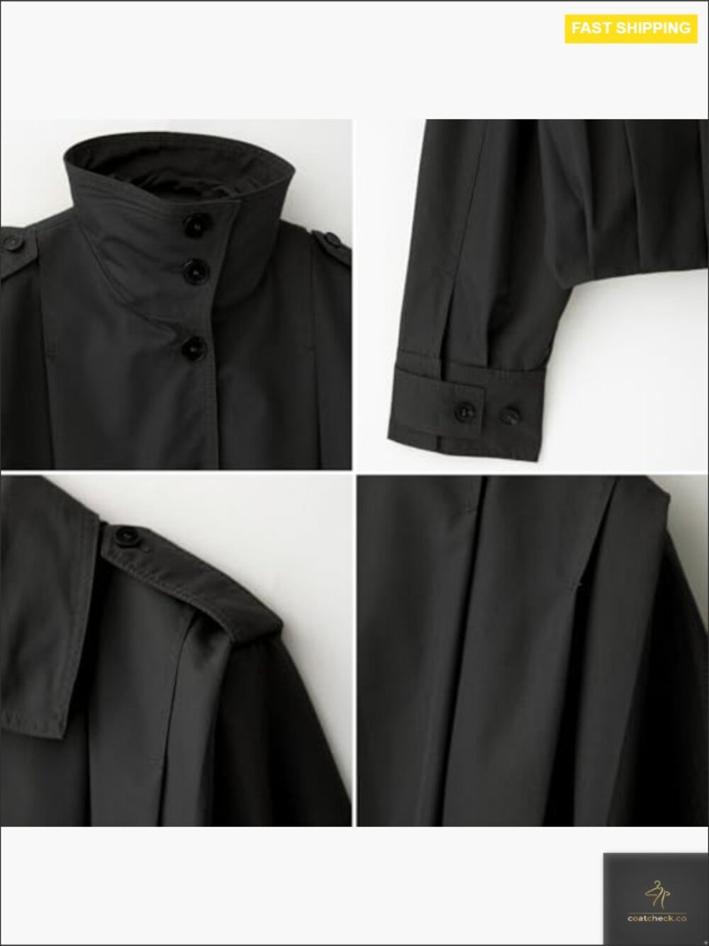 Cropped Pleated Jacket Casual Lapel Collar Long Sleeve Button Down Trench Coat - Picture 5 of 7